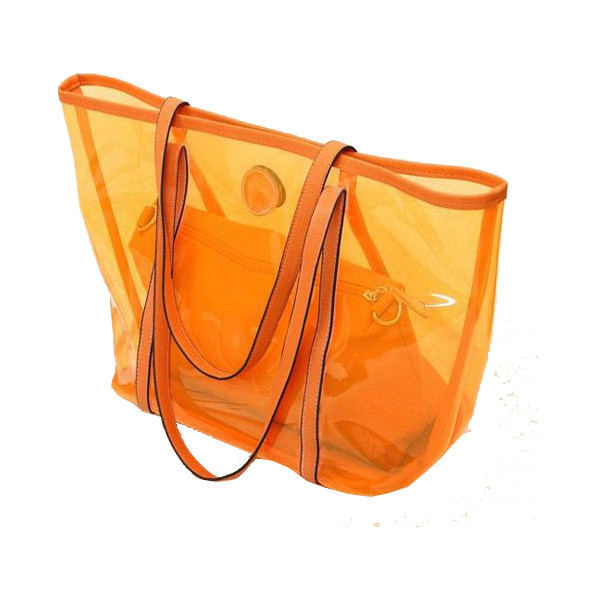 透明な女性トート バックはポリ塩化ビニールのハンドバッグを、オレンジ/赤/青取り除きます